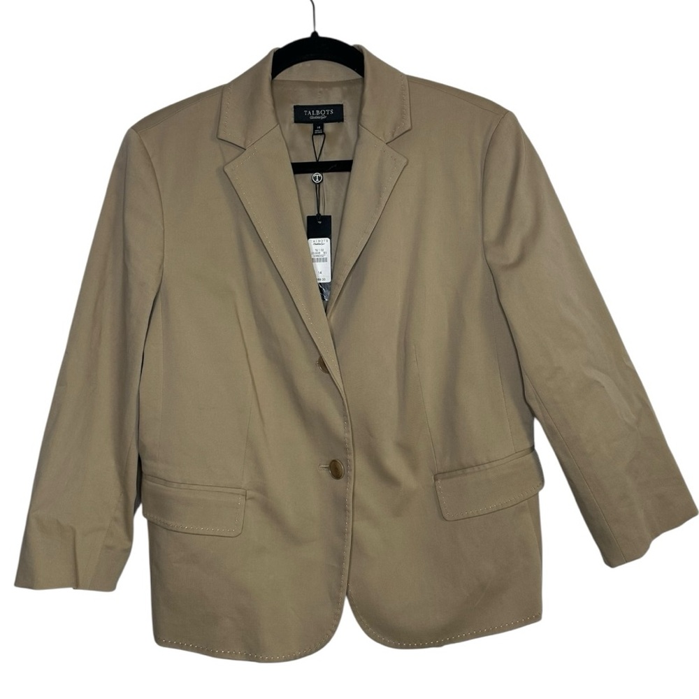 Talbots Tan Brown Buttoned Blazer Jacket Cotton Fully Lined‎ Size 14 New